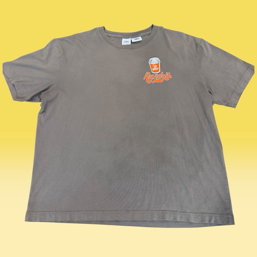 ZARA x Randy's Donuts T-Shirt Men's L Brown Graphic Double Sided Made in Turkey